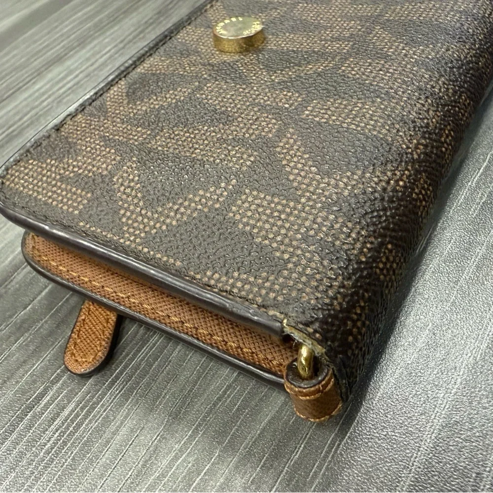 Michael Kors Brown and Tan Logo Wallet with Gold Accents